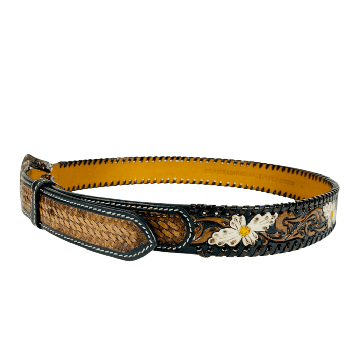 Handcrafted Western Leather Belt with a floral carved design and durable buckle