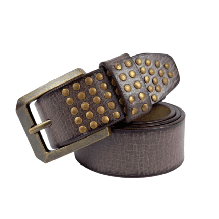 Vintage Western Studded Leather Brown Belt for Men