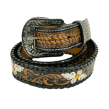 Handcrafted Western Leather Belt with a floral carved design and durable buckle