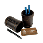 Elegant Round Brown Leather Pen Holder – Premium Material, Stylish Circular Design, Ideal Desk Accessory for Office or Home, Perfect Gift
