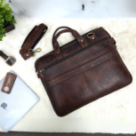 Handmade dark brown leather laptop bag