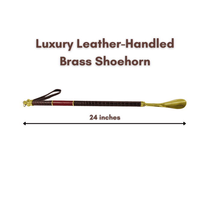 Luxury Leather-Handled Brass Shoehorn – 24-Inch Long Handle for Effortless Use