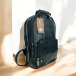 Black Leather Laptop Bag With Multiple Compartments crocodile Texture
