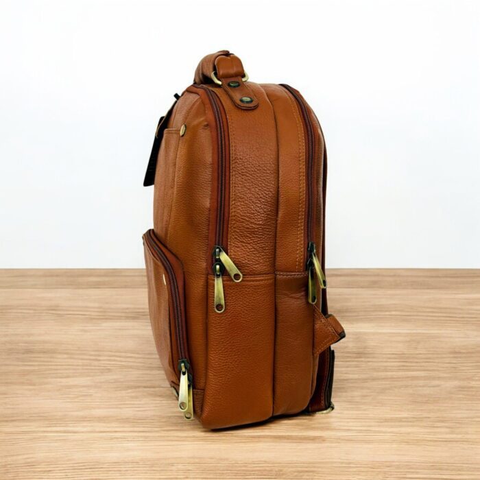 Brown Leather Laptop Bag With Multiple Compartments crocodile Texture