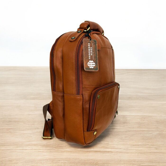 Brown Leather Laptop Bag With Multiple Compartments crocodile Texture