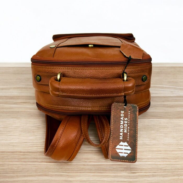 Brown Leather Laptop Bag With Multiple Compartments crocodile Texture