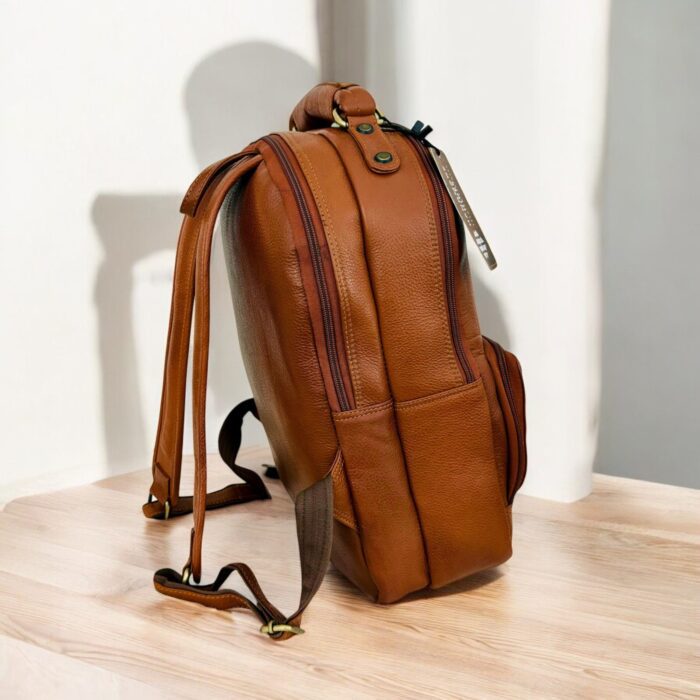 Brown Leather Laptop Bag With Multiple Compartments crocodile Texture