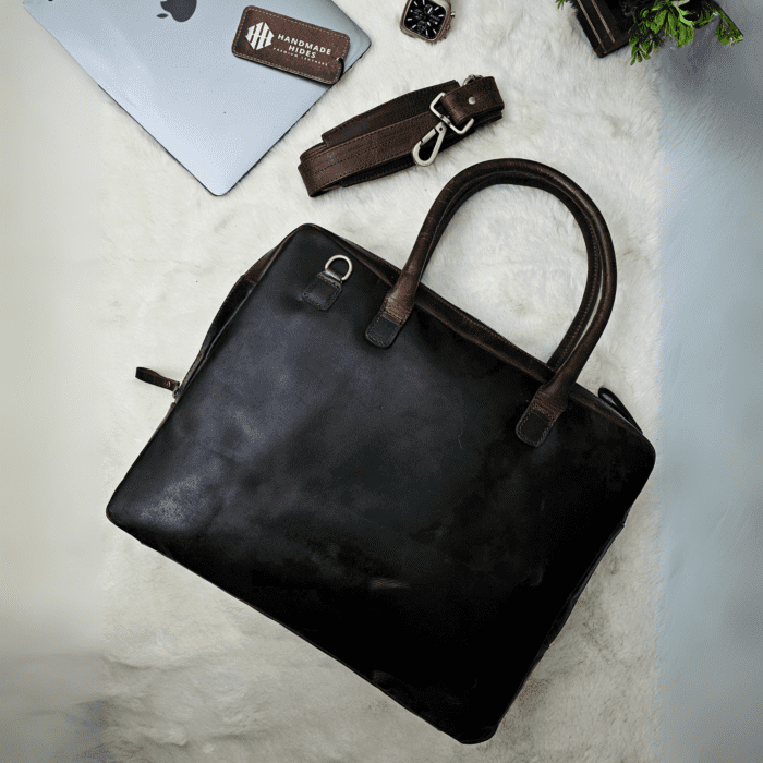 Dark Brown Leather Laptop Bag | Handmade Briefcase for Men & Women | Professional Office Bag with Adjustable Strap