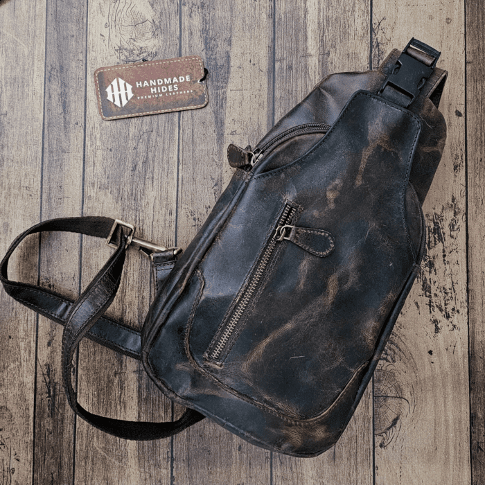 Handcrafted Dark Brown Leather Sling Bag – Stylish & Durable