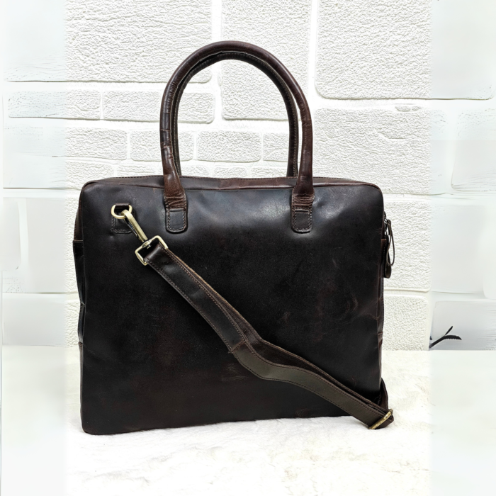 Dark Brown Leather Laptop Bag | Handmade Briefcase for Men & Women | Professional Office Bag with Adjustable Strap