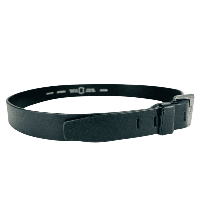 Black leather belt for men, handcrafted from premium full-grain leather with an adjustable metal buckle. Perfect for casual or formal outfits.