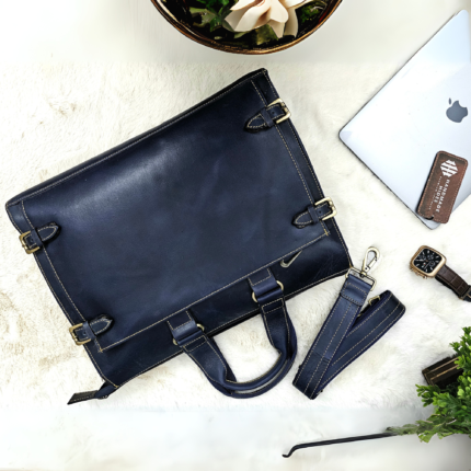 Blue Laptop Leather Bag