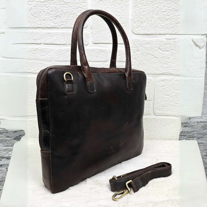 Dark Brown Leather Laptop Bag | Handmade Briefcase for Men & Women | Professional Office Bag with Adjustable Strap