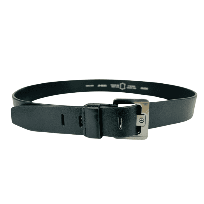 Black leather belt for men, handcrafted from premium full-grain leather with an adjustable metal buckle. Perfect for casual or formal outfits.