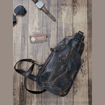 Handcrafted Dark Brown Leather Sling Bag – Stylish & Durable