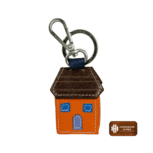 House-shaped orange leather keyring and key holder by Handmade Hides, crafted from premium leather for a vibrant, durable, and functional accessory. Perfect for men and women.