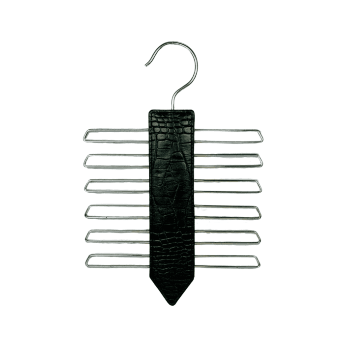 Premium Black Leather Tie & Belt Hanger – Space-Saving Closet Organizer