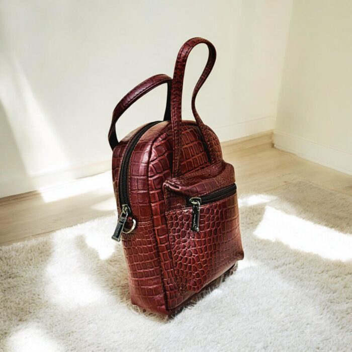 Handmade Crocodile-Embossed Leather Handbag