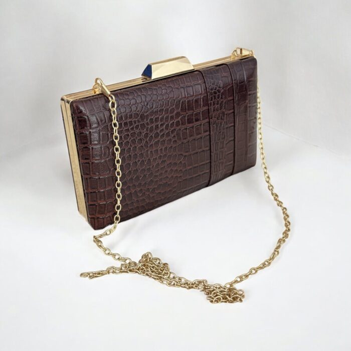 Crocodile-Embossed Leather Clutch Bag