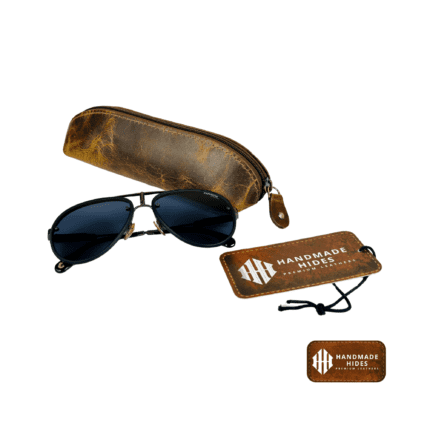 Premium Brown Leather Sunglass Pouch with sleek design and genuine leather texture