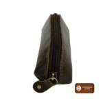 Dark brown genuine leather sunglass pouch with a sleek design and secure closure, ideal for men and women.