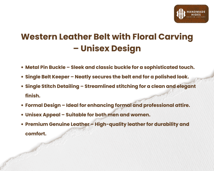 Elegant brown leather formal belt for men with a metal pin buckle, single stitch detailing, and premium craftsmanship by Handmade Hides.