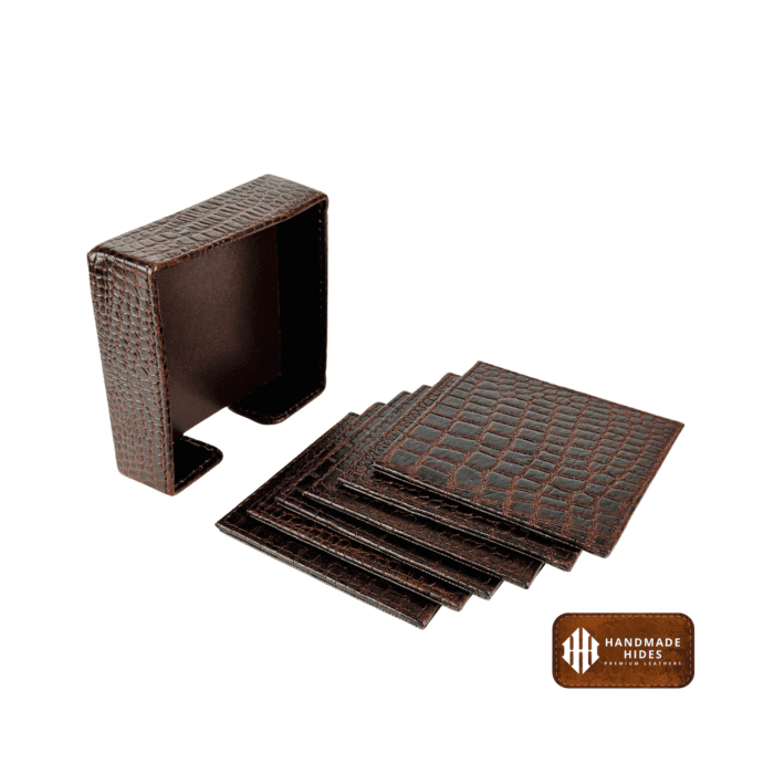 Handmade Brown Leather Coaster Set