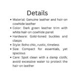 Green Leather Handbag with hair-on cowhide panel and adjustable strap displayed elegantly on a neutral background
