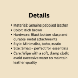 This Brown Leather Crossbody Bag combines timeless elegance with everyday practicality. Handcrafted from genuine pebbled leather in a rich brown tone, this bag is the perfect accessory for any occasion. Designed for durability and style, it features a minimalist aesthetic that makes it ideal for casual outings, shopping trips, or even a night out.
