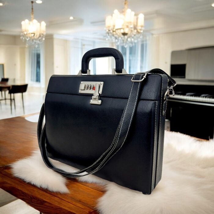 Premium Black Leather Briefcase – Genuine Leather Laptop Bag with Secure Lock