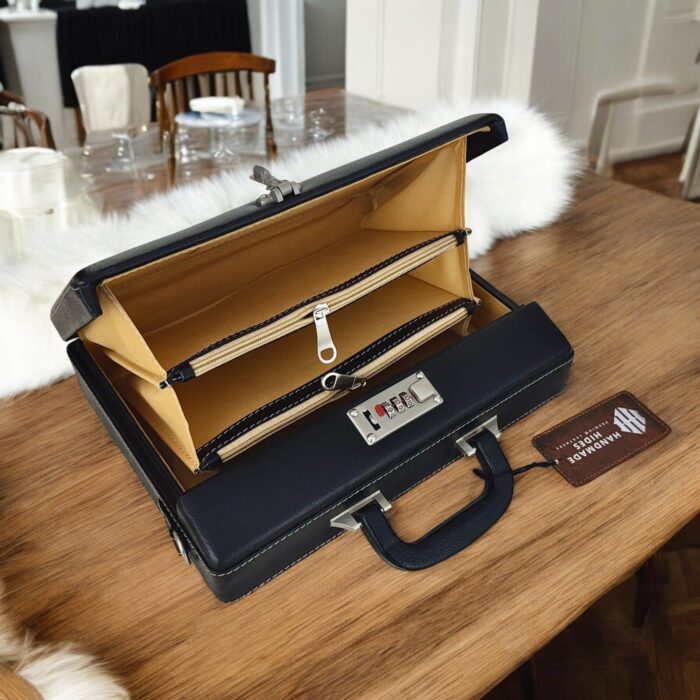 Premium Black Leather Briefcase – Genuine Leather Laptop Bag with Secure Lock