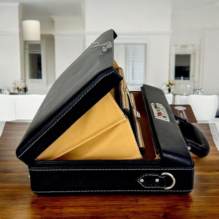 Premium Black Leather Briefcase – Genuine Leather Laptop Bag with Secure Lock