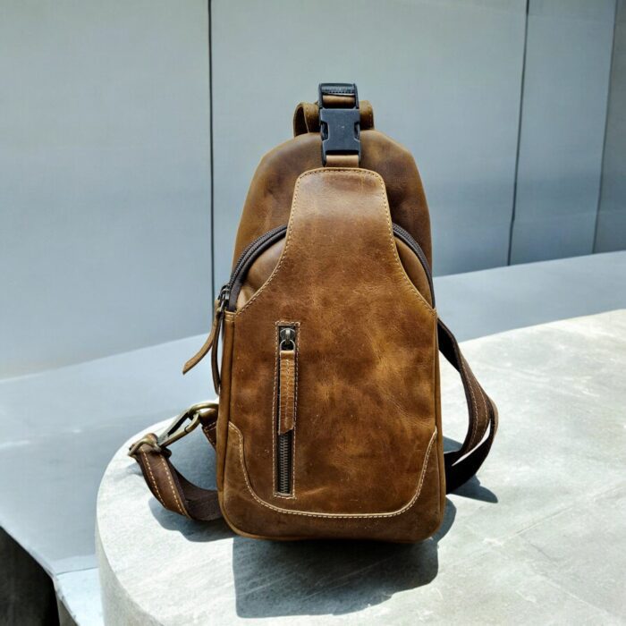 Vintage Brown Leather Sling Bag – Handmade full-grain leather crossbody