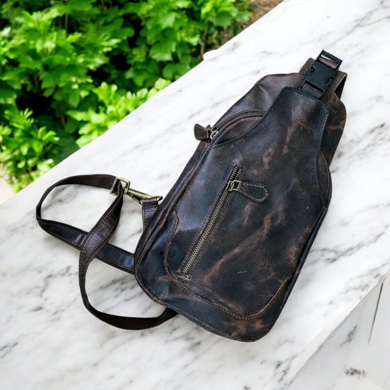 Handmade dark brown crossbody sling bag