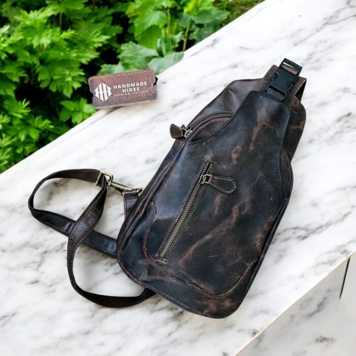 Handmade dark brown crossbody sling bag