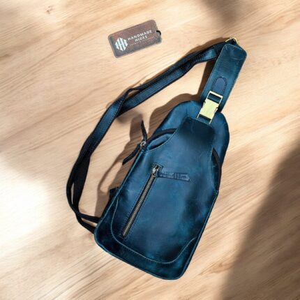 Handmade Blue Leather Sling Bag – Stylish full-grain leather crossbody