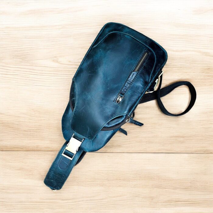 Handmade Blue Leather Sling Bag – Stylish full-grain leather crossbody