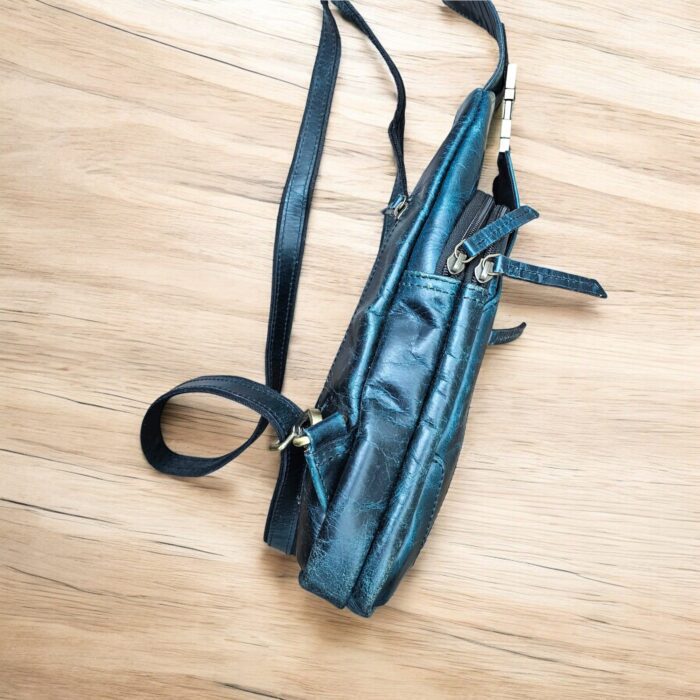 Handmade Blue Leather Sling Bag – Stylish full-grain leather crossbody