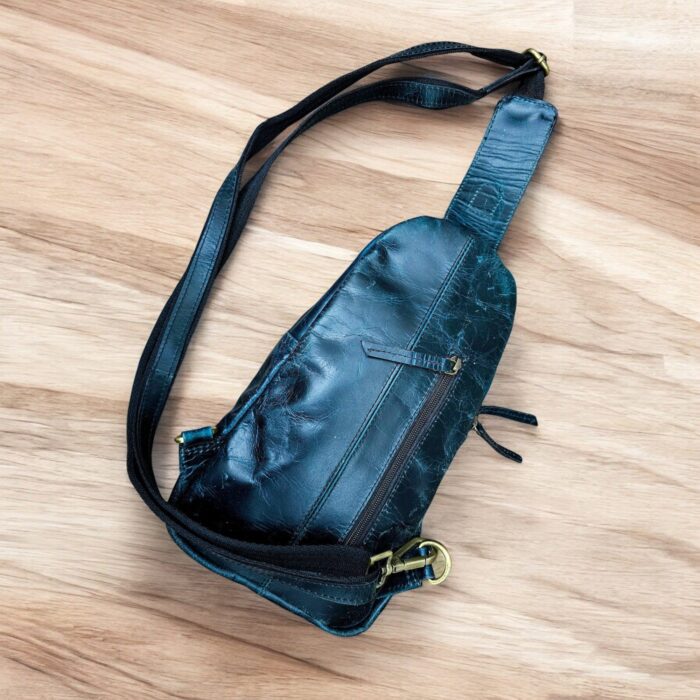 Handmade Blue Leather Sling Bag – Stylish full-grain leather crossbody