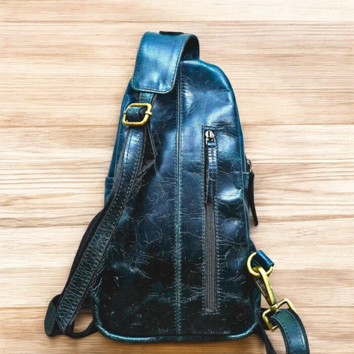 Handmade Blue Leather Sling Bag – Stylish full-grain leather crossbody