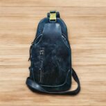 Handmade Blue Leather Sling Bag – Stylish full-grain leather crossbody