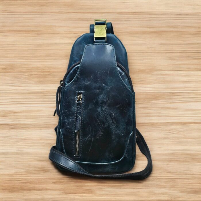 Handmade Blue Leather Sling Bag – Stylish full-grain leather crossbody