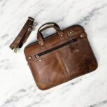 Handcrafted Full-Grain Leather Laptop Bag – Brown Luxury Briefcase