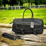 Handmade Dark Green Leather Duffel Bag with adjustable strap
