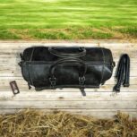 Handmade Dark Green Leather Duffel Bag with adjustable strap