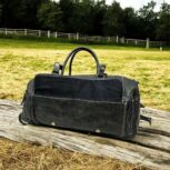 Handmade Dark Green Leather Duffel Bag with adjustable strap