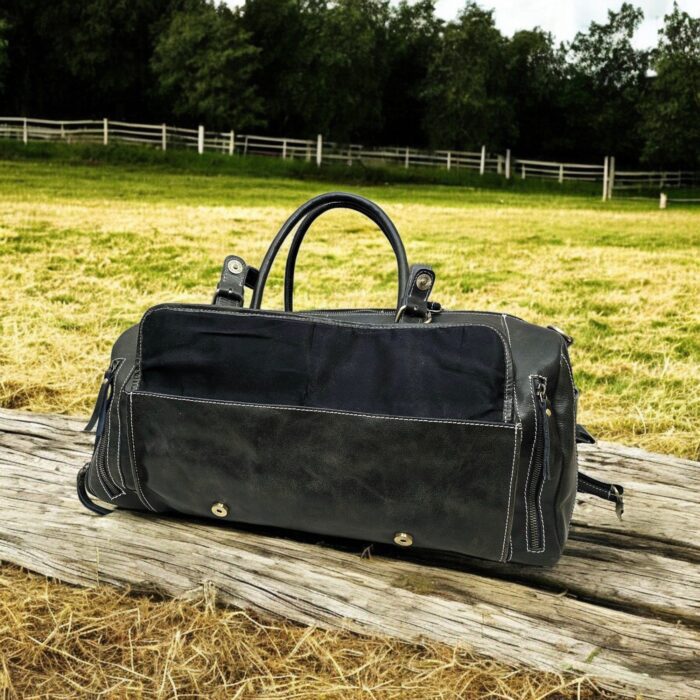 Handmade Dark Green Leather Duffel Bag with adjustable strap