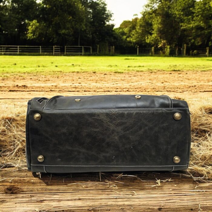 Handmade Dark Green Leather Duffel Bag with adjustable strap