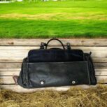 Handmade Dark Green Leather Duffel Bag with adjustable strap