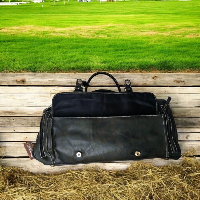 Handmade Dark Green Leather Duffel Bag with adjustable strap